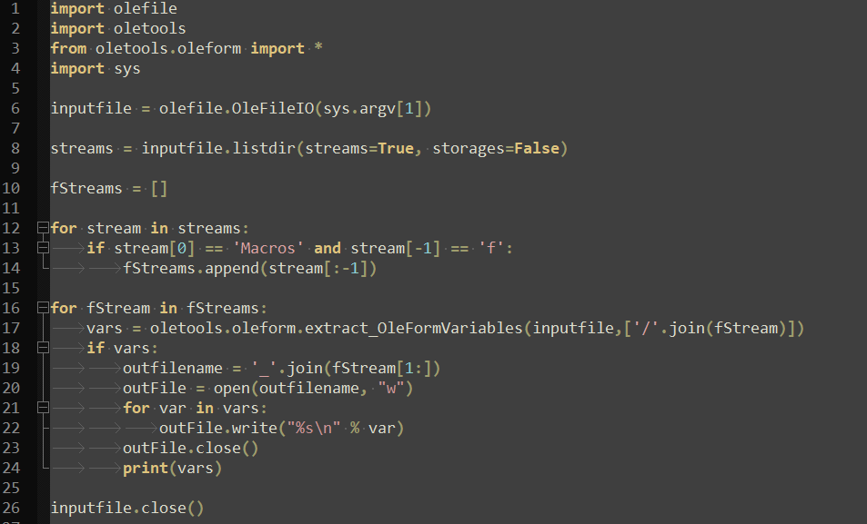 Wrapper code to call extract_OleFormVariables()